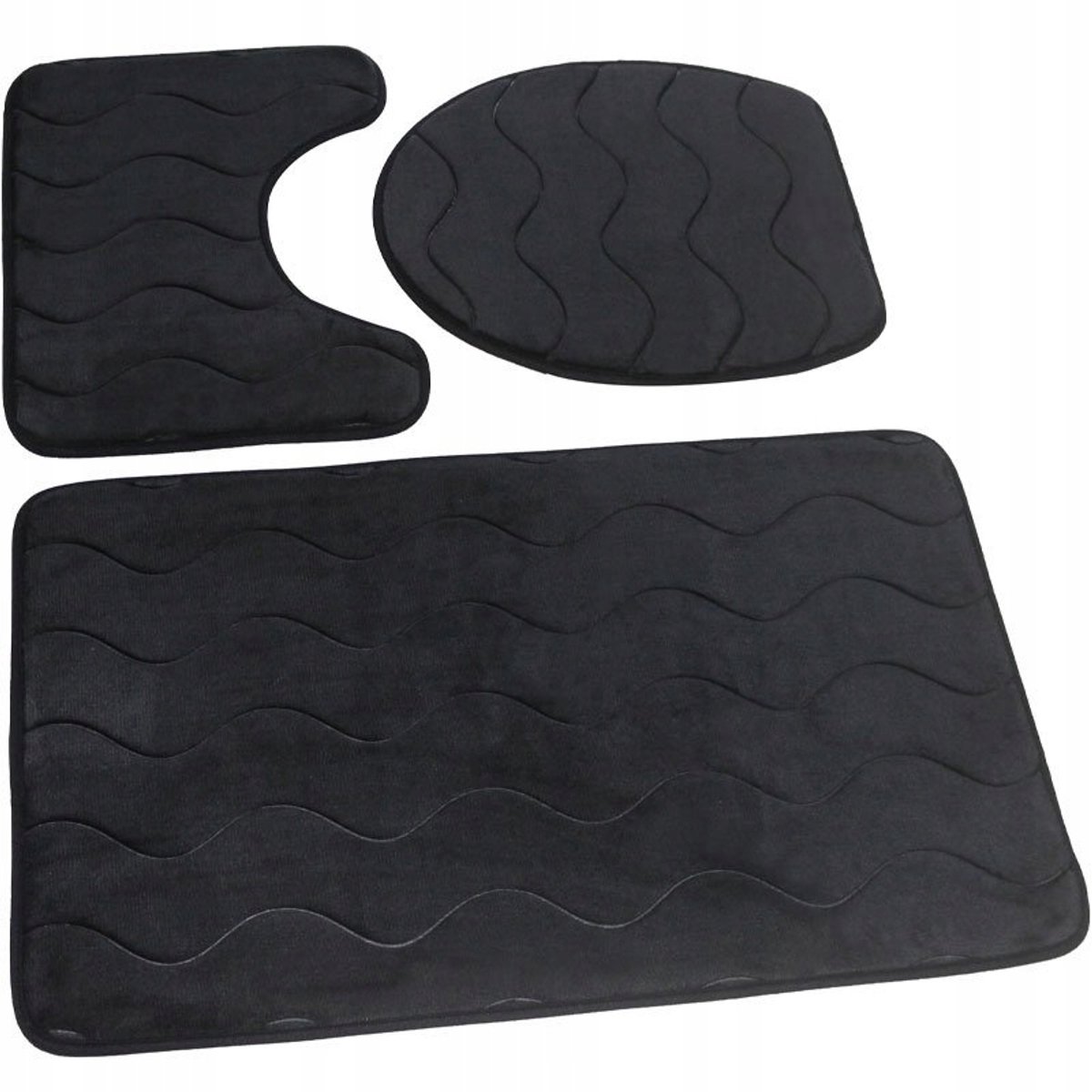 3-delige Antislip Badkamermatten Sumba Zwart - Zacht & Absorberend