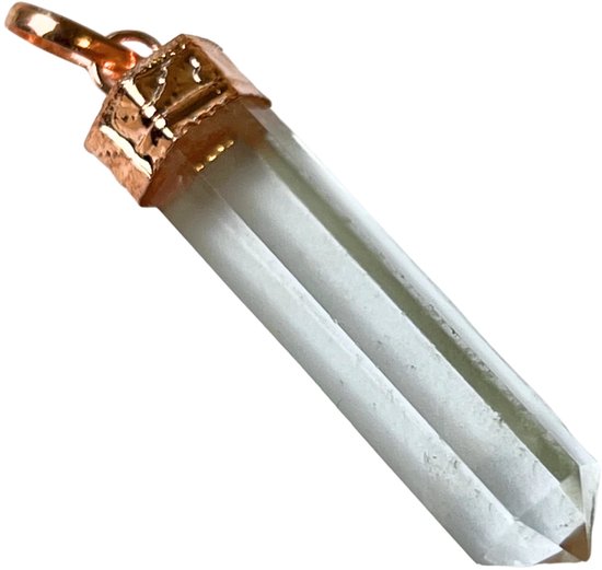 Transparante kristallen punt hanger met een gedetailleerd koperen kapje.