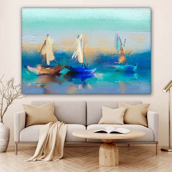 Canvas schilderij 180x120 cm - Wanddecoratie Schilderij - Olieverf - Boot - Abstract - Muurdecoratie woonkamer - Slaapkamer decoratie - Kamer accessoires - Schilderijen op canvas
