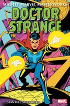 Mighty Marvel Masterworks Doctor Strange, met Doctor Strange in een blauw, geel en rood kostuum, gebogen en met gele energie uit zijn handen.
