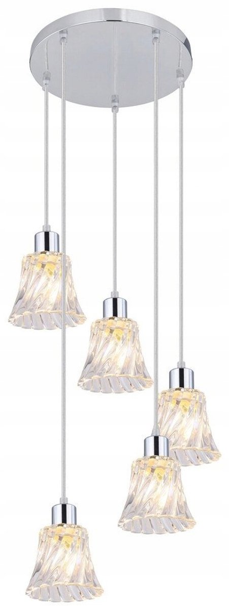Rabalux Hestia 5305 Hanglamp - Klassiek, 5xE14, Chroom/Transparant