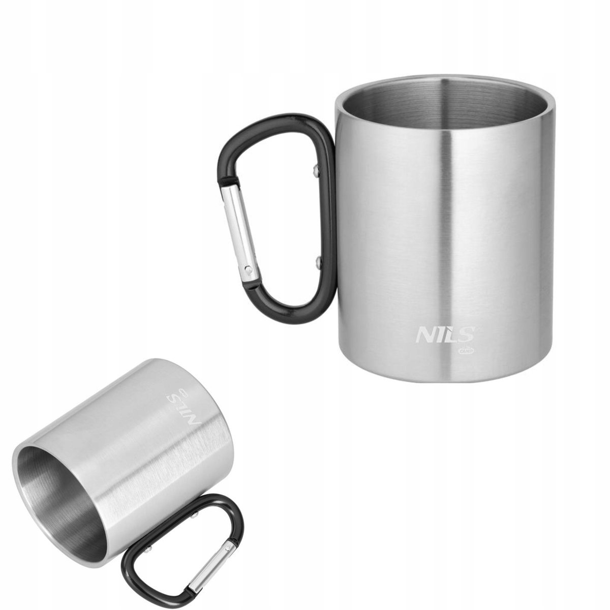 Nils Camp Outdoor Mok 300ml met Karabijnhaak - RVS Zilver
