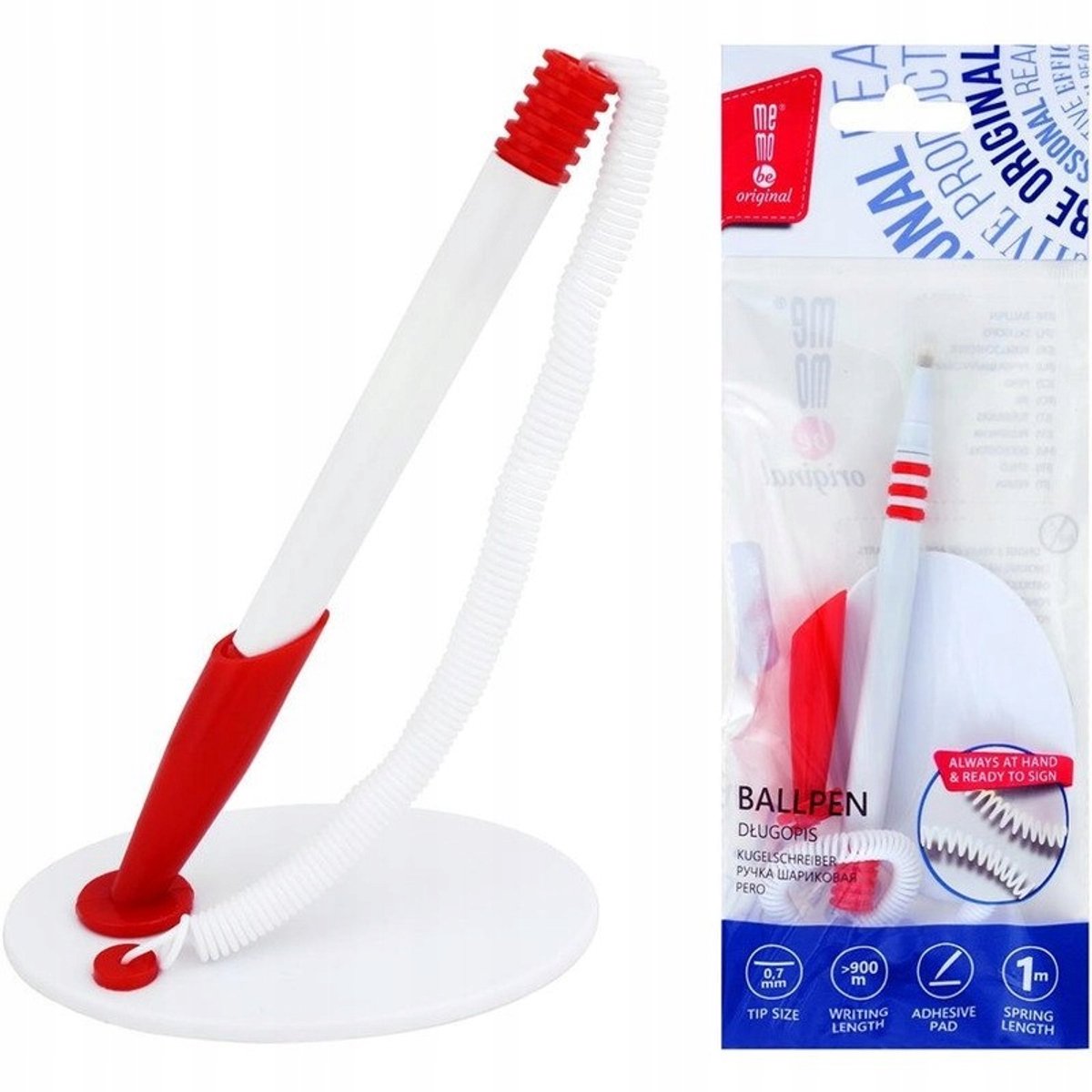 MemoBe Bureau Pen met Spiraal en Plakkerige Basis - Wit/Rood