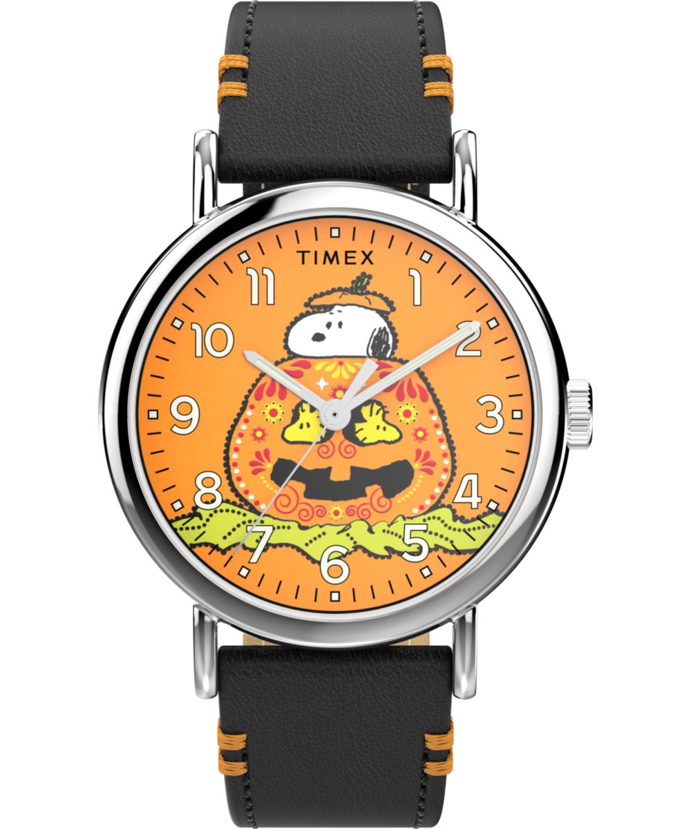 Timex Peanuts Weekender Pumpkin TW2Y12300 Horloge - Leer - Zwart - Ø 40 mm