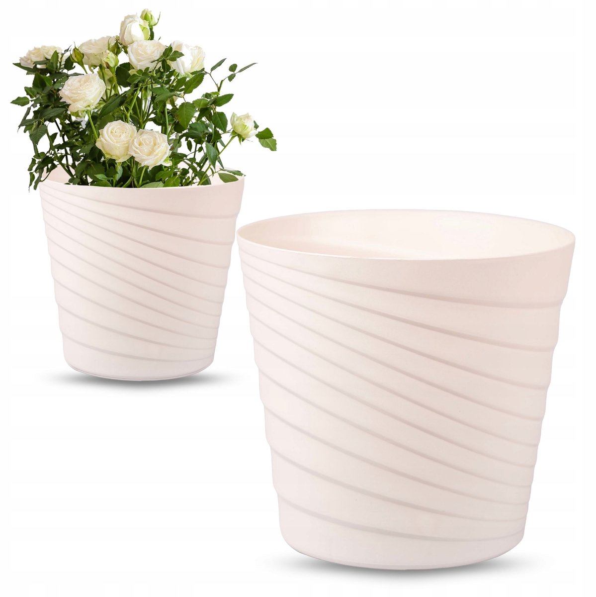 Moderne Geribbelde Pot met Inzet - Balkon & Raam - Crème 22cm