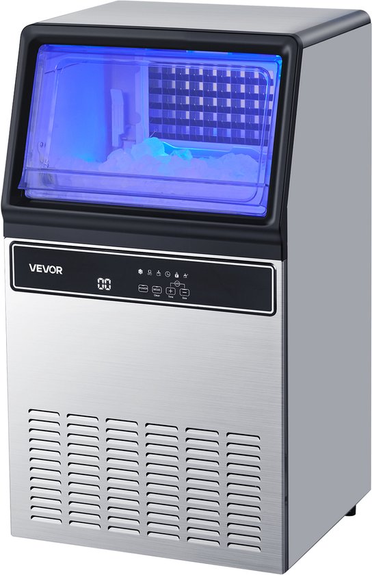 VEVOR CommerciëLe Ijsmachine, 130 Lbs/24 Uur met 33 Lbs Opslag, 45 Ijsblokjes Per Cyclus, Vrijstaande Ijsmachine Van Roestvrij Staal met Led-Display En Zelfreiniging, voor Thuis, Bar En Restaurant van Merkloos — afbeelding 2