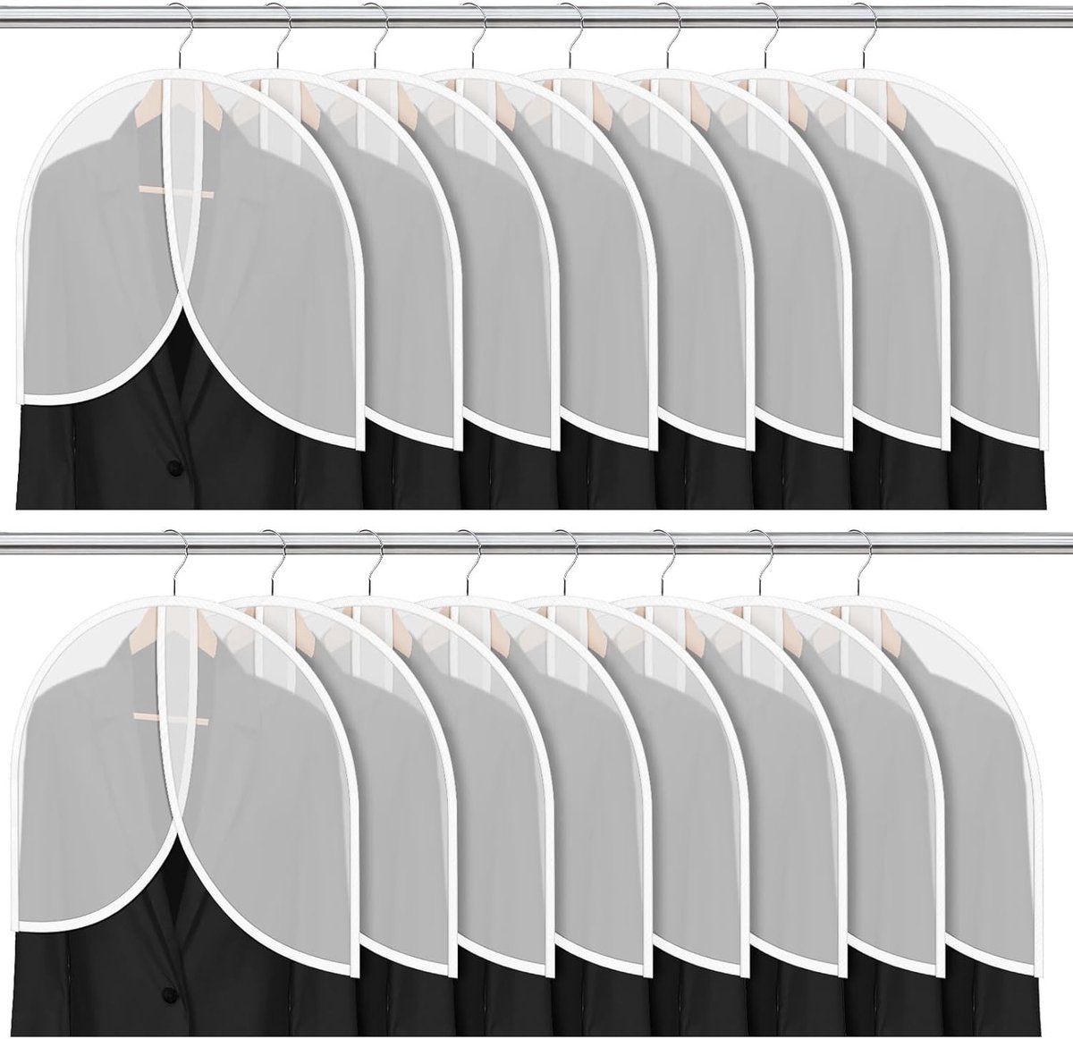 25 kledinghoezen voor het ophangen van kleding, stofhoezen voor de schouders, transparante schouderhoes voor stofbescherming, plastic kledinghangerhoezen voor het ophangen van kleding in de kast, T-shirt, pak, jas, jasje, jurk (24" x 18") - Cyslmuk®