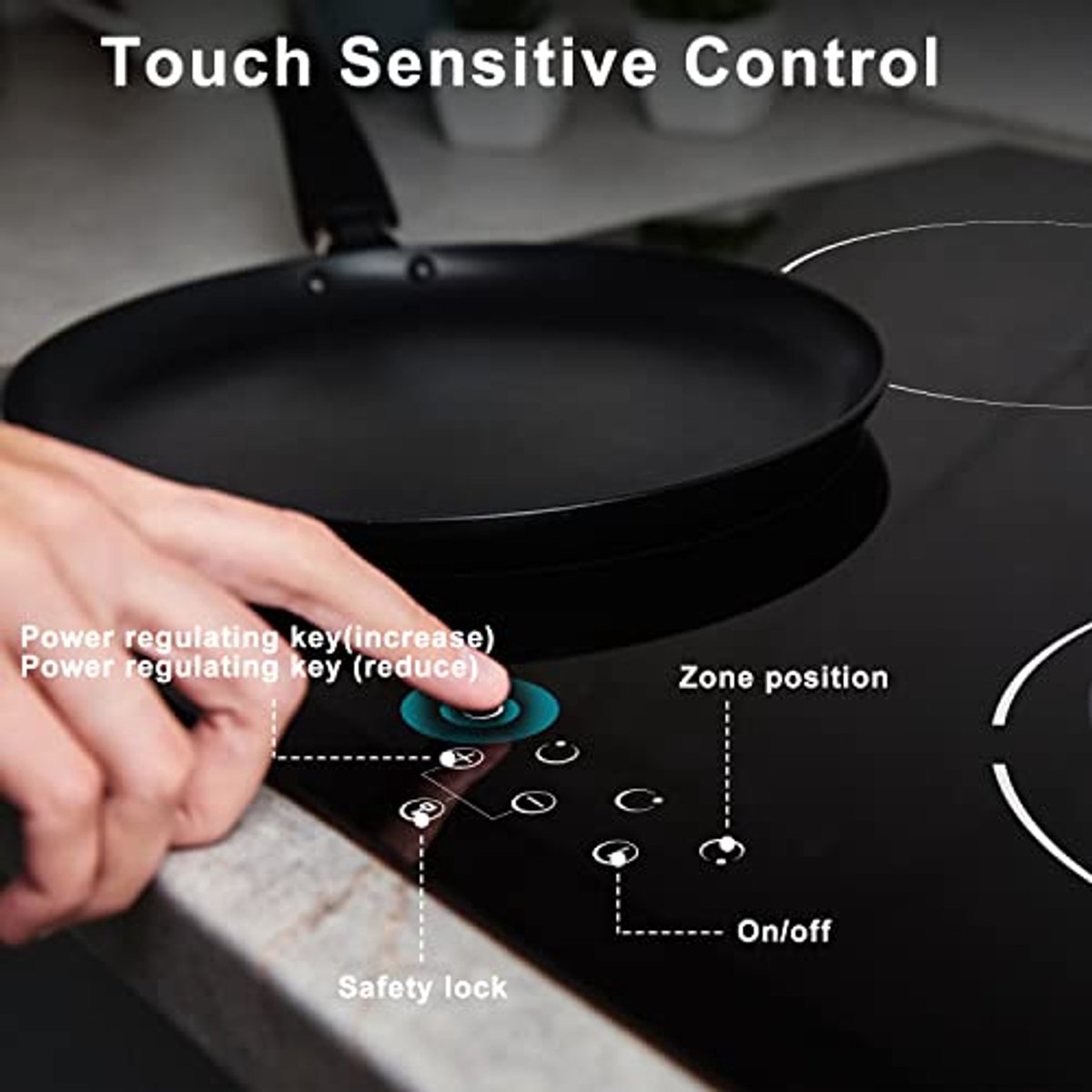 Keramische kookplaat 4 zones 60 cm met touch control en kinderbeveiliging