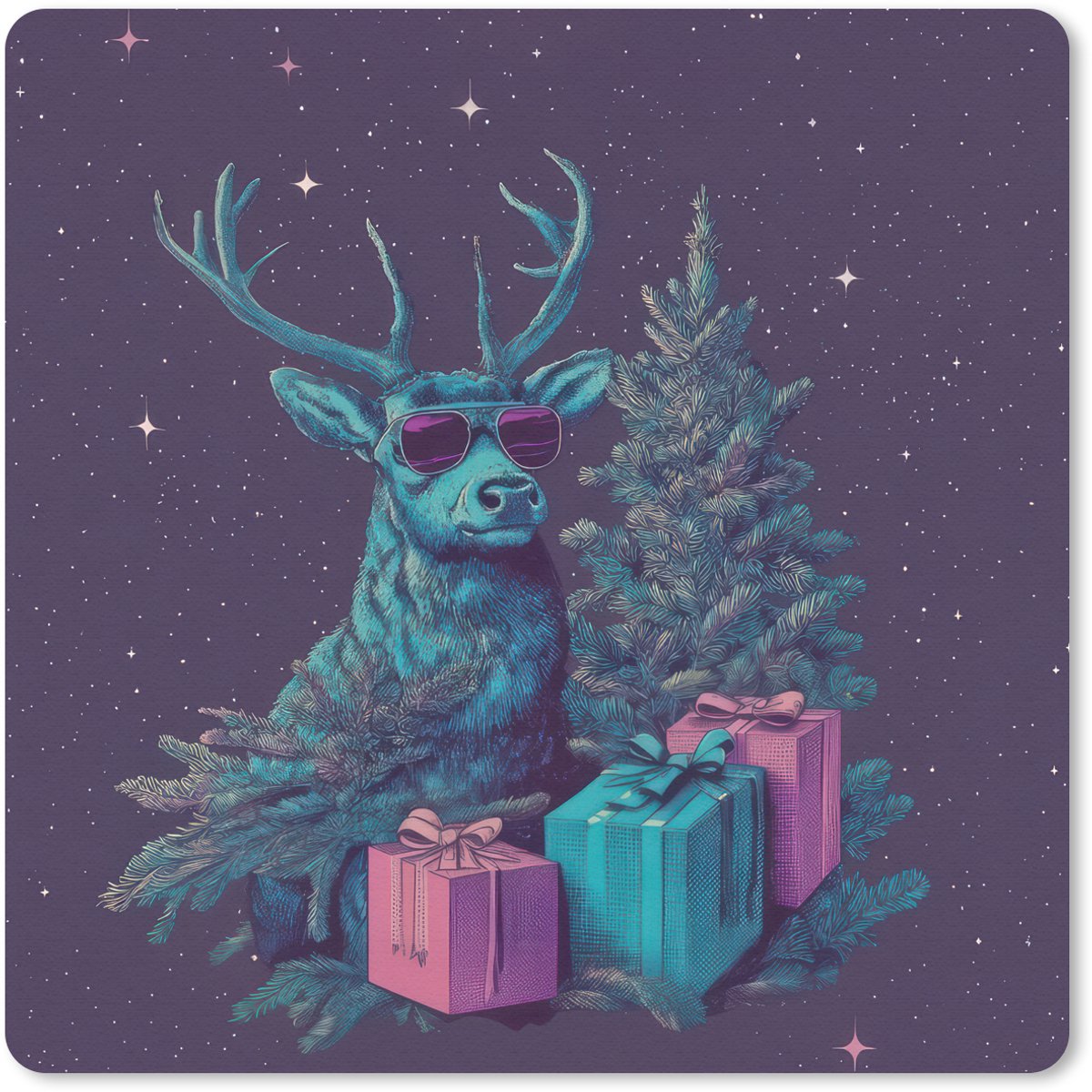 Muismat 30x30 cm - Mousepad Rendier - Zonnebril - Neon - Kerstboom - Muismatten
