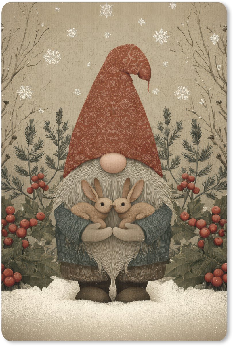 Muismat 18x27 cm - Mousepad Kerstgnome - Konijntjes - Kleurrijk - Muismatten
