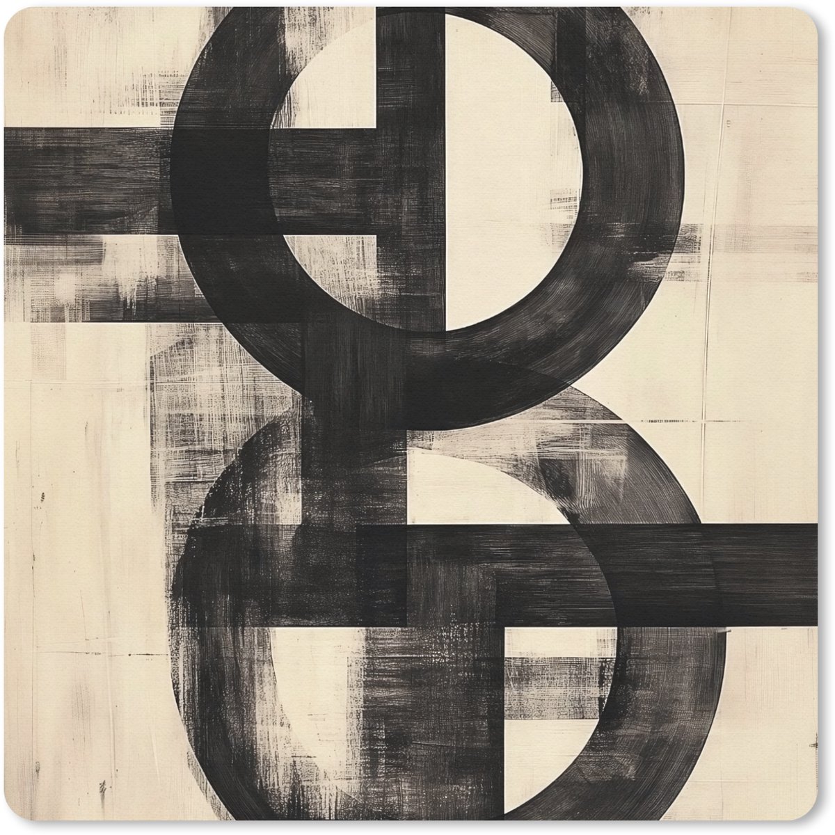 Muismat 20x20 cm - Mousepad Cirkels - Balken - Zwart - Abstract - Muismatten