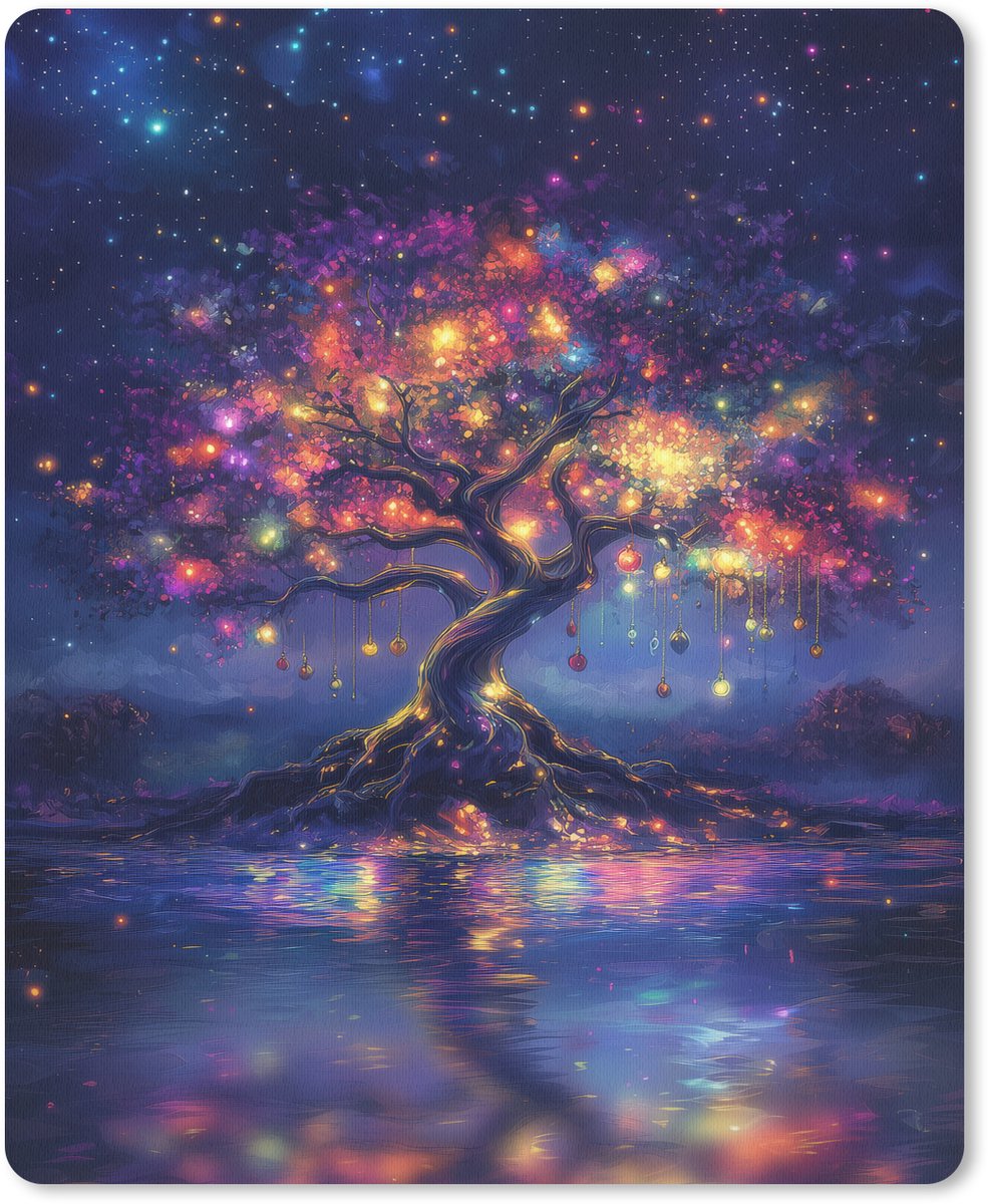Muismat 19x23 cm - Mousepad Kosmisch - lichtboom - Kerst - Kleurrijk - Muismatten