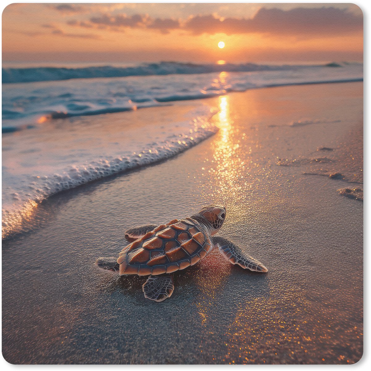 Muismat 30x30 cm - Mousepad Schildpad - strand - Zonsondergang - Muismatten