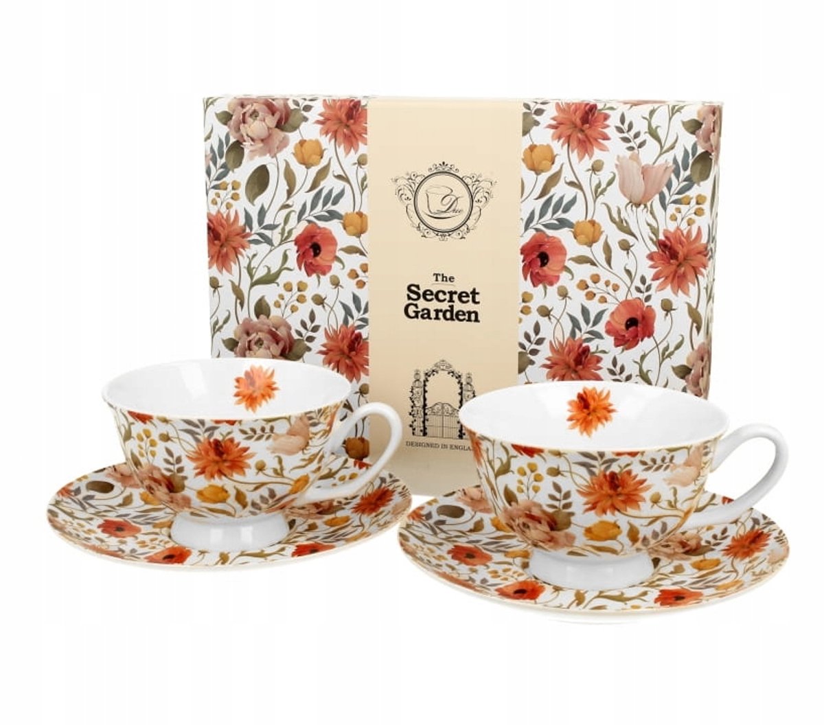 2 Mokken met Schotels SUMMER FLOWERS - New Bone China