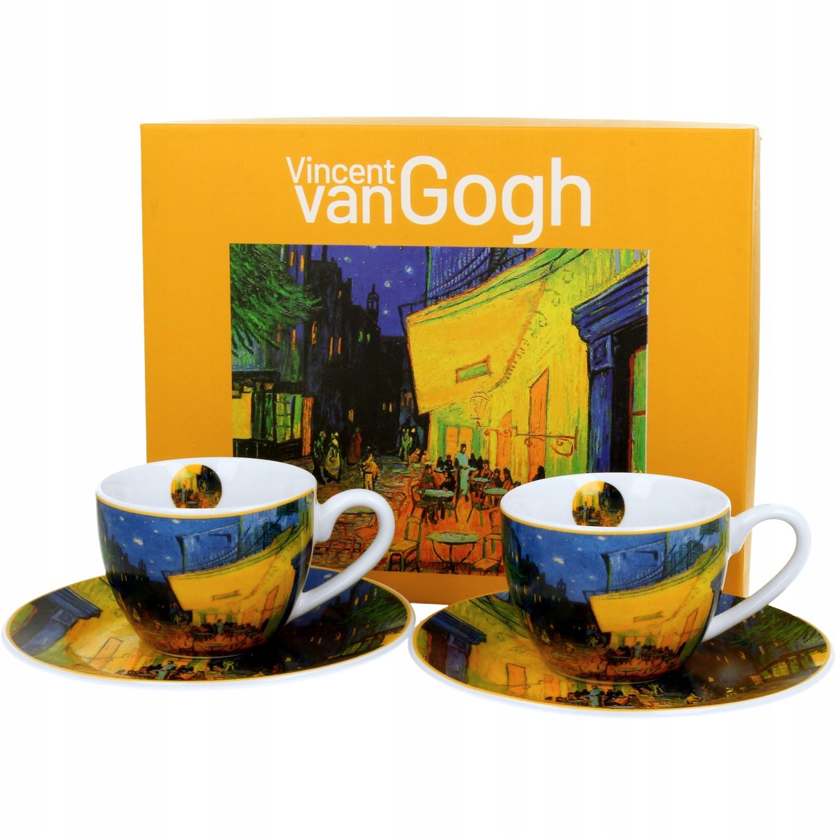 2x Espresso Kopjes 110ml met Schotels - Van Gogh Terras Nacht