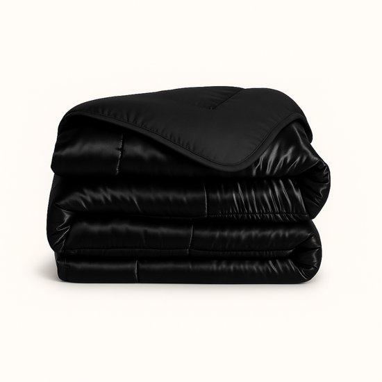 Easy dekbed en overtrek in 1 - Glans satijn - 250 gsm - Zwart - tweepersoons - 200x200 cm