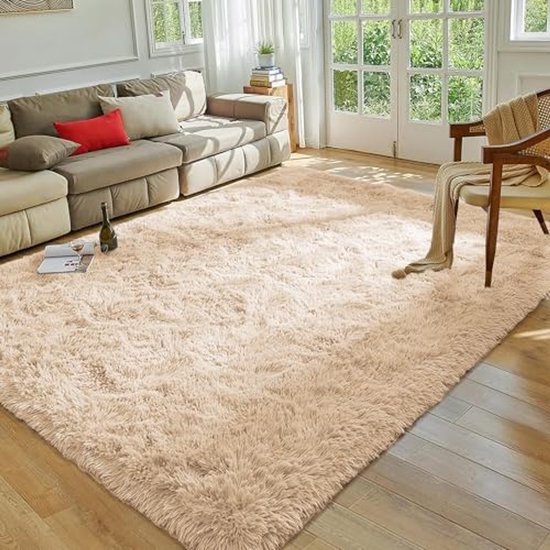 Beige Fluffy Vloerkleed Voor Woonkamer Modern 160 X 230 Cm Super beige-fluffy-vloerkleed-voor-woonkamer-modern-160-x-230-cm-super