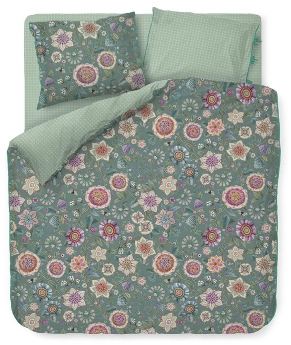 Pip Studio Viva Las Flores Dekbedovertrek - Tweepersoons - 200x200/220 cm - Groen