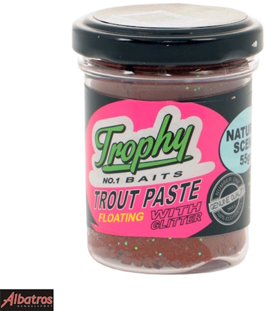 Trophy Baits Trout Paste Floating – drijvend foreldeeg met natuurlijke geur en glitters Brown 55GR