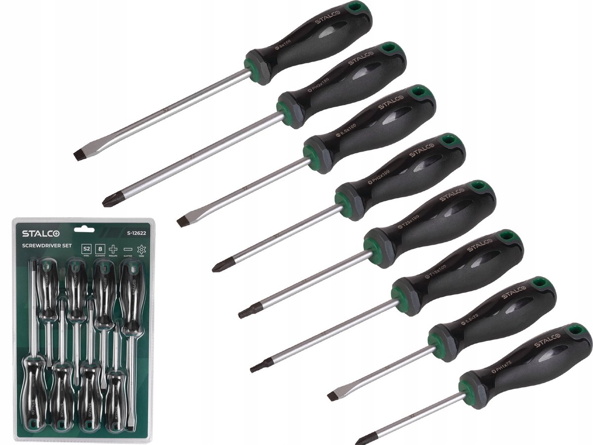 Stalco 8-delige Schroevendraaierset - Magnetische S2 Staal Bits