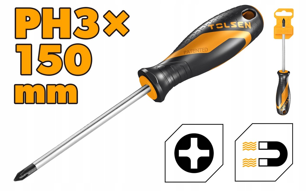 Tolsen Pozidriv Schroevendraaier PZ0x75mm Cr-V Staal Comfort Grip
