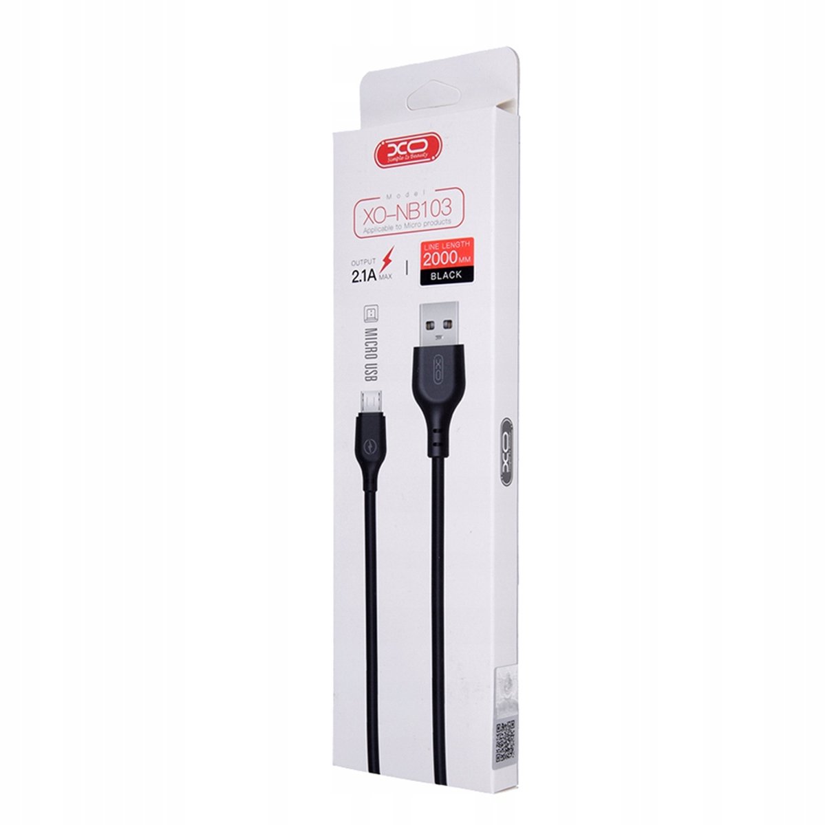 XO NB103 Micro-USB Kabel 2.1A Flexibel Zwartr