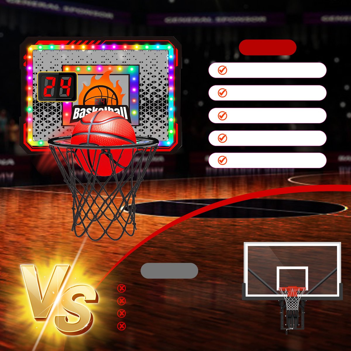 Vatos 2-Delig Mini Basketbal Set - Met LED Verlichti Auto Score Basketbalring   Zuignap Montage Spleegoed   Sportspel Voor Kinderen 3 8 Jaar 1171659943