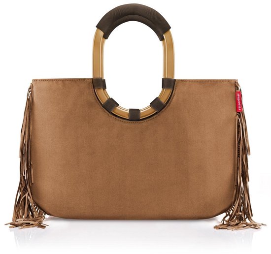 Bruine shopper met gouden hengsels en bruine franjes aan de zijkanten.