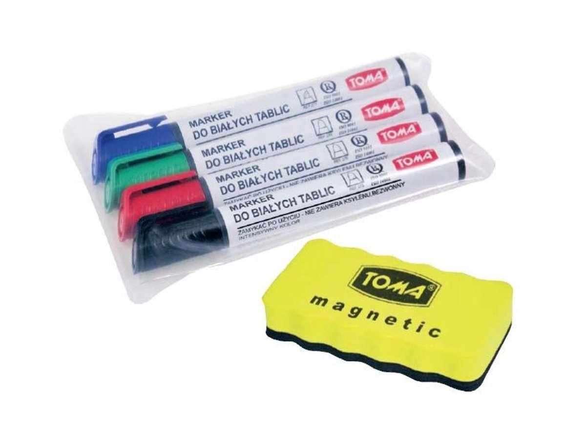 TOMA Whiteboard Markers Set - 4 Kleuren - Inclusief Gum