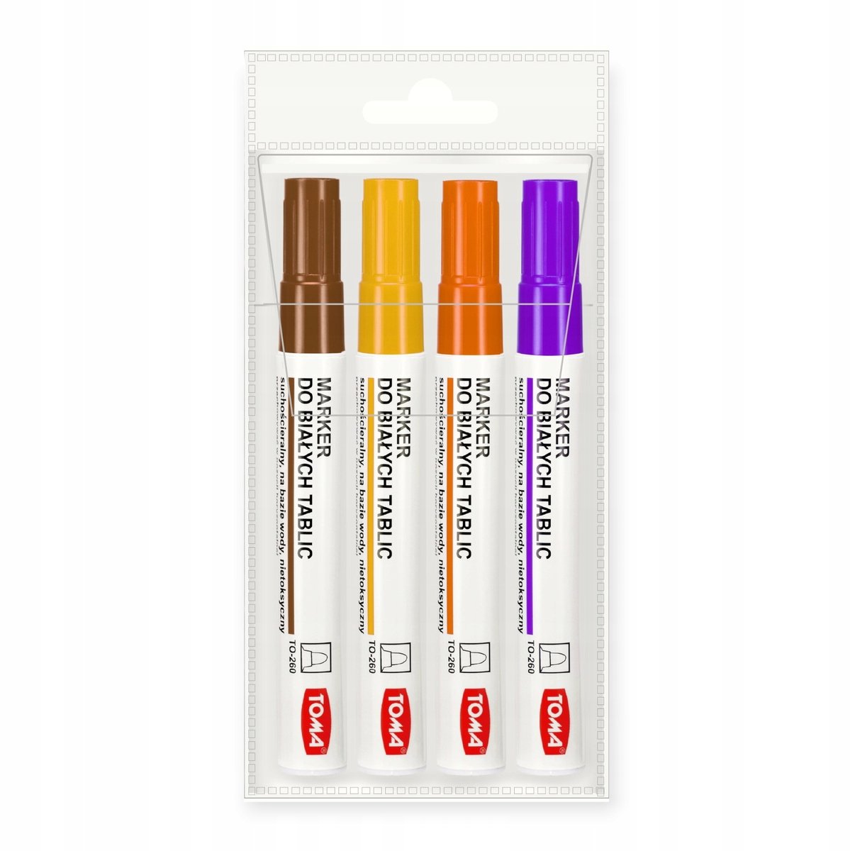Set van 4 whiteboardmarkers: bruin, geel, paars, oranje