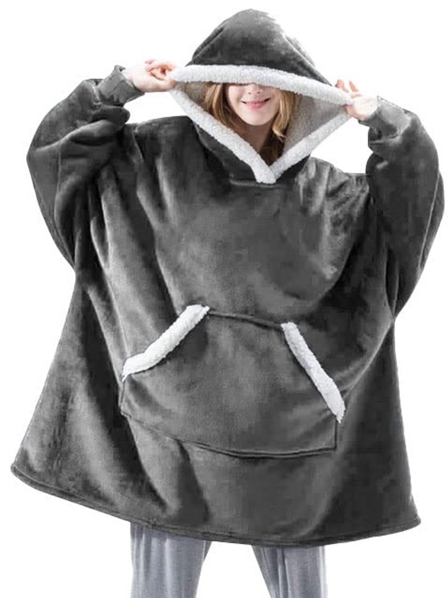 Draagbare oversized hoodiedeken - Super zachte en warme fleece deken sweatshirt