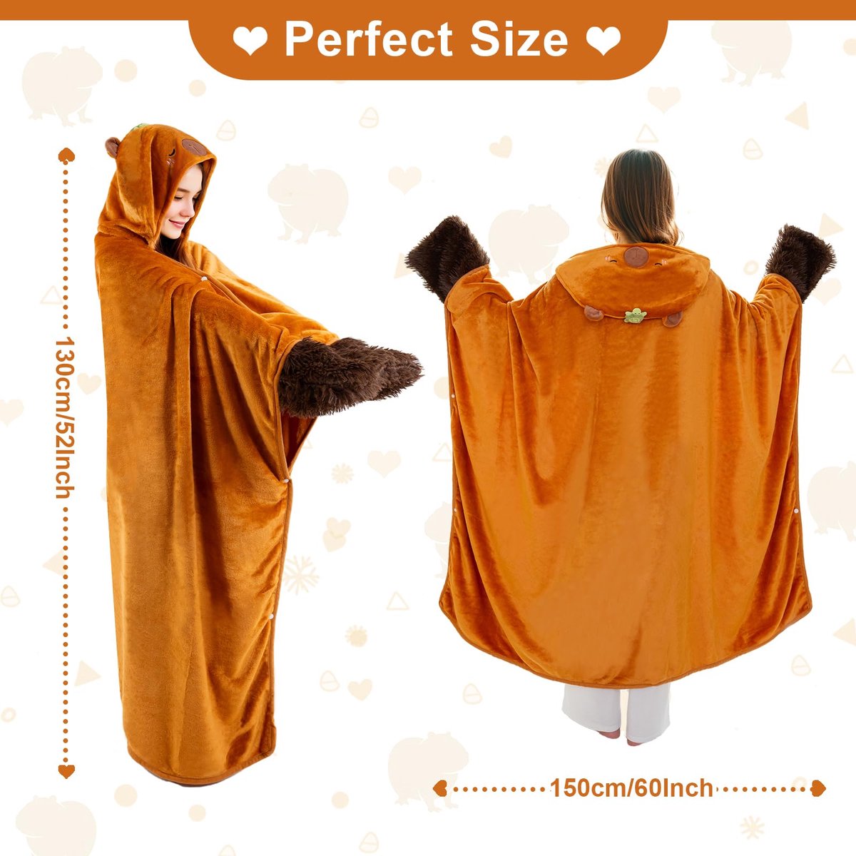 Unyqoos Knuffelige capuchondeken met grappig design voor ultiem comfort en warmte oranje