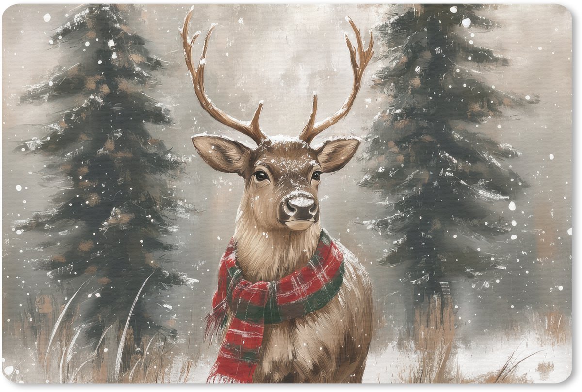 Muismat 27x18 cm - Mousepad Winter - Bos - Rendier - Donker - Muismatten