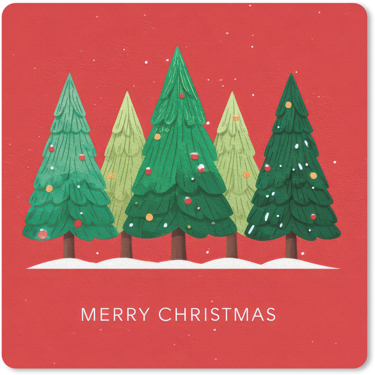Muismat 30x30 cm - Mousepad Minimalistisch - Kerstbomen - Rood - Sneeuw - Muismatten