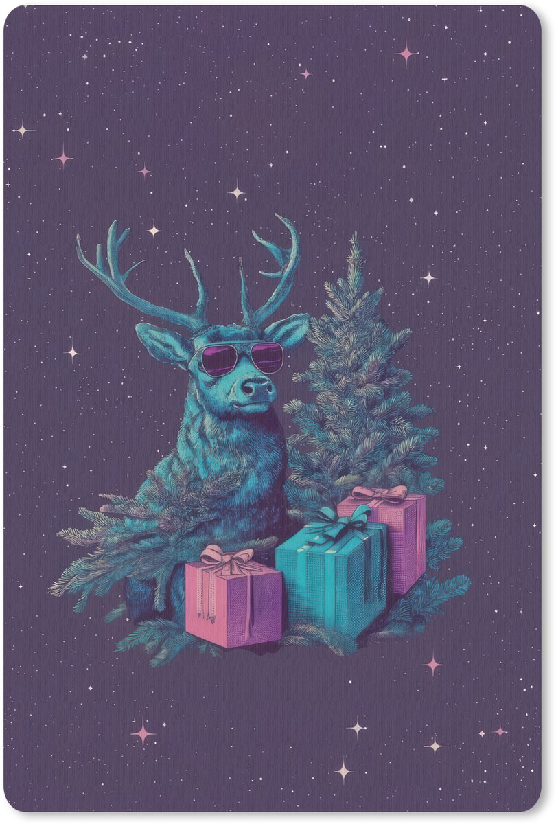 Muismat 18x27 cm - Mousepad Rendier - Zonnebril - Neon - Kerstboom - Muismatten