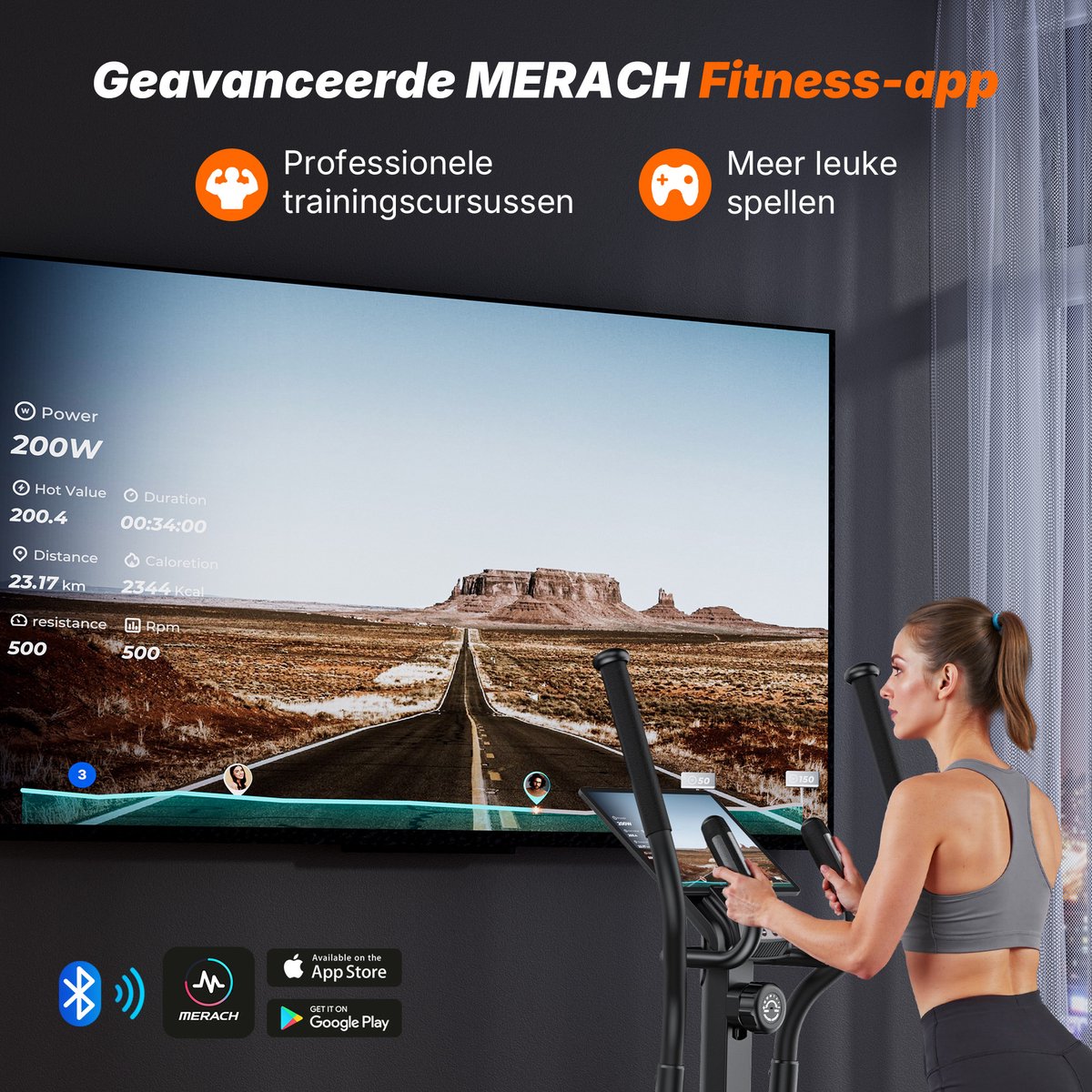 MERACH Crosstrainer - Fitnessapparaat Thuis - 16 Niveaus Weerstand - Kinomap Compatibel - Tot 150kg - Bluetooth - LCD Display - 42 cm Schrittlengte thumbnail 2