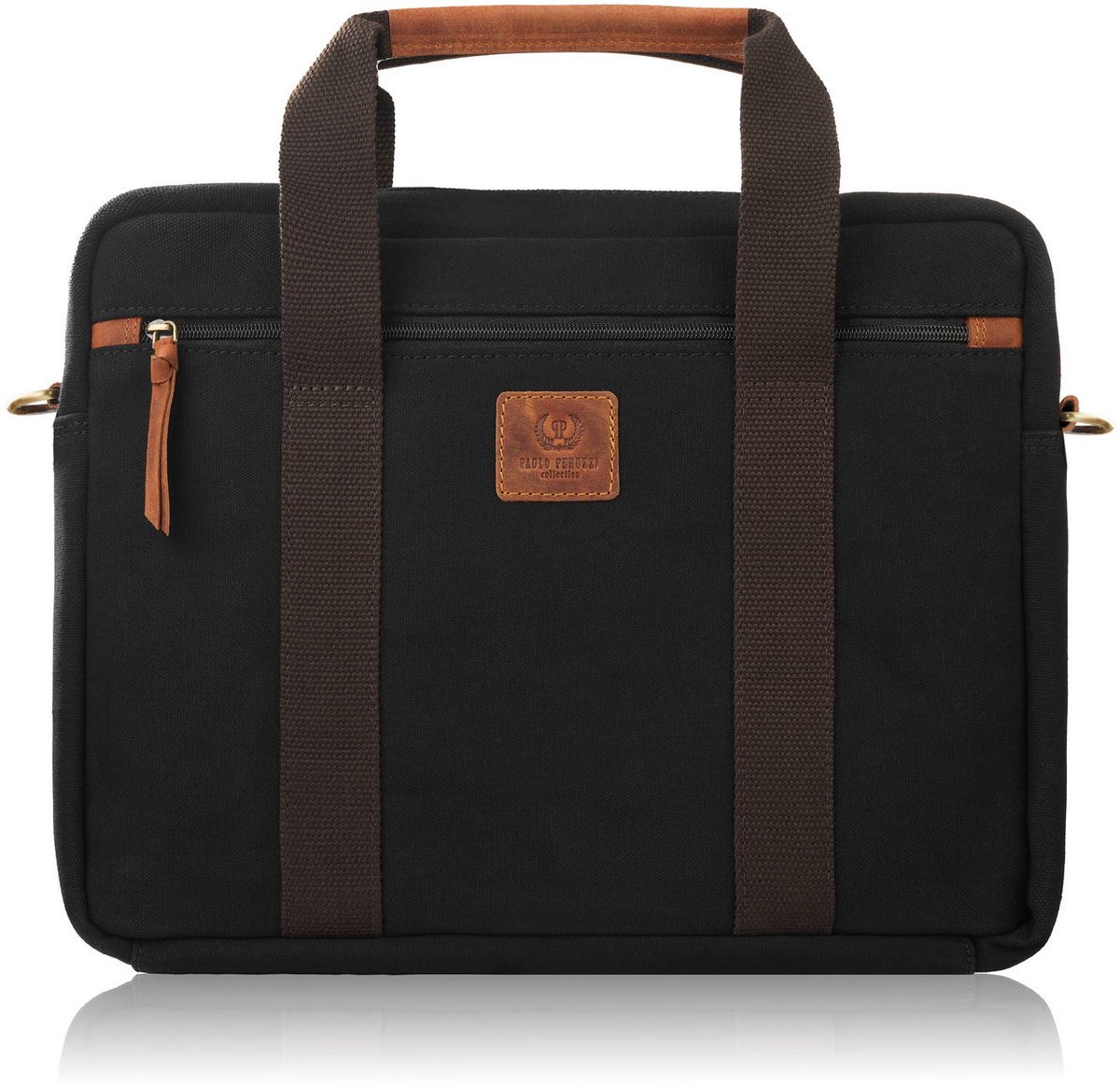 Herens Laptop 15.6" Reistas Trolleyhouder Canvas Leer Zwart