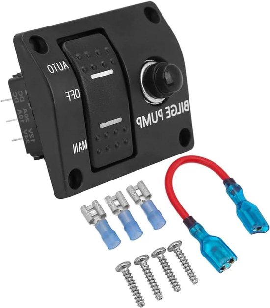 12V/24V Lenspomp Schakelpaneel – 3-stand (auto/uit/hand) – Met 15A Stroomonderbreker – LED-indicator – Voor Boot & Voertuig