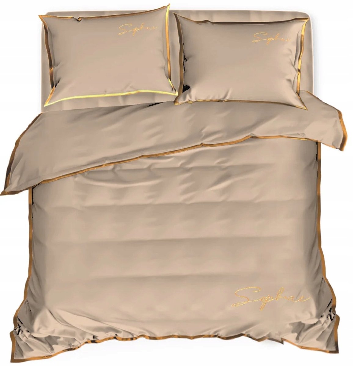 Soft Cappuccino 160x200 Beddengoed met Borduurwerk en Gouden Rand