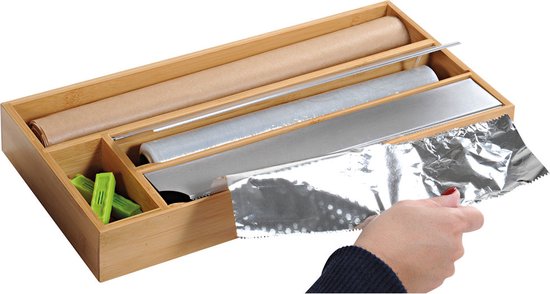 Cuisine FSC® Foil Distributeur pour 2 rouleaux de papier - Avec 2 compartiments de rangement - Cuisine tiroir distributeur de feuille de film d'aluminium et accrochent