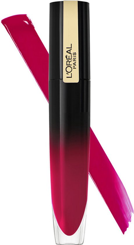 L'Oréal Paris Brilliant Signature lippenstift in roze met een lippenstiftveeg.