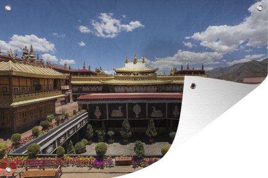 Tuindecoratie Zicht over de binnenplaats van de Jokhang Tibet China - 60x40 cm - Tuinposter - Tuindoek - Buitenposter