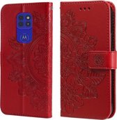 Voor Motorola Moto G9 Play / E7 Plus 7-bloemblaadje Bloemen Embossingpatroon Horizontale Flip PU-lederen hoes met houder & kaartsleuven & portemonnee & fotolijst (rood)