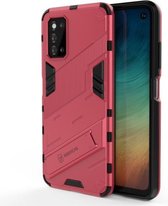 Voor Samsung Galaxy F52 5G Punk Armor 2 in 1 PC + TPU schokbestendig hoesje met onzichtbare houder (lichtrood)