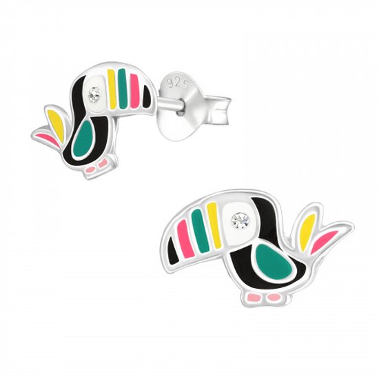 Boucles d'oreilles fille argent | Clous d'oreilles en argent, toucan avec cristal