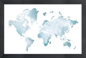 JUNIQE - Poster met houten lijst World Map Watercolour -13x18 /Blauw &