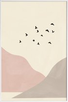 JUNIQE - Poster in kunststof lijst Flock Of Birds I -20x30 /Ivoor &