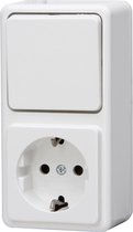 KOPP - Wandcontactdoos - Standard - Opbouw - 1-voudig Stopcontact - 1-voudig Wisselschakelaar - Randaarde - Arctic Glans Wit - BSE