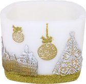 Witte Kerst Stad Vierkante Windlicht (incl. een theelicht van 3 uur)
