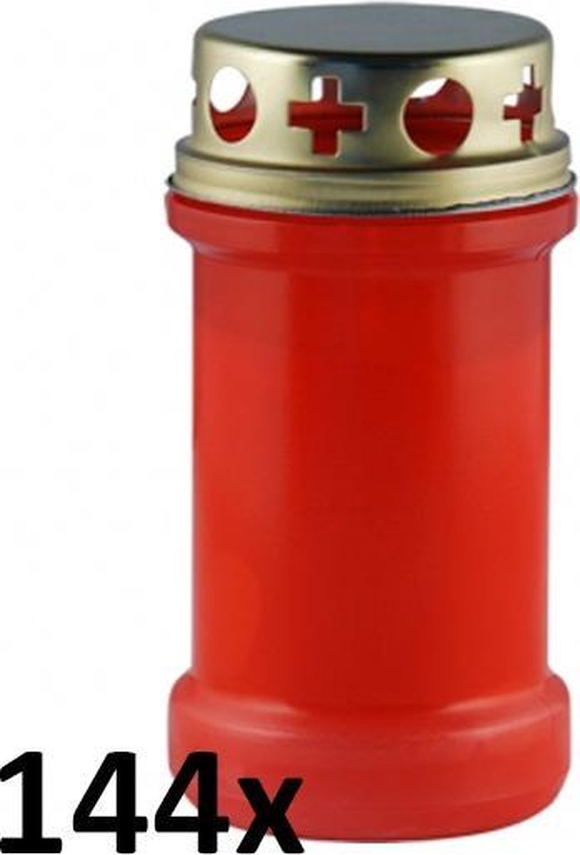 144 stuks graflichten rood transparant met regen deksel nr. 3 130/65 (48 uur)